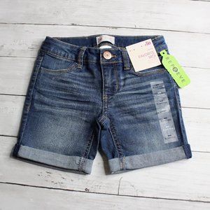 So Girl's Denim Blue Jean Shorts Size 7 Mid Rise Midi Adjustable Waist